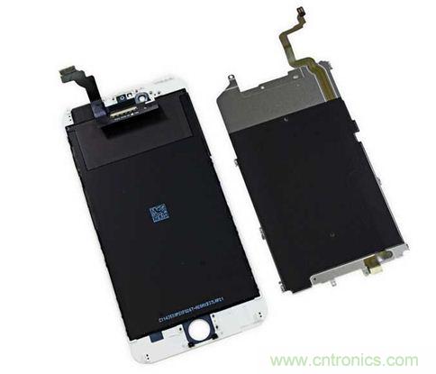 iPhone 6 Plus搭載的高清LED屏幕尺寸為5.5英寸，像素密度為401ppi，并采用了IPS（平面轉(zhuǎn)換）技術(shù)。（來源：iFixit）
